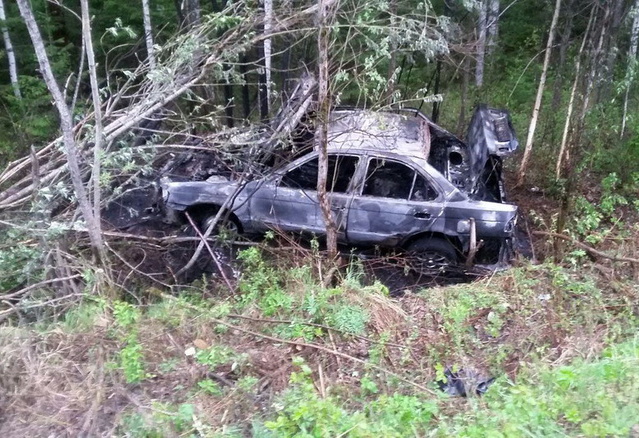 В Томской области Nissan съехал в кювет и загорелся, пострадал пассажир