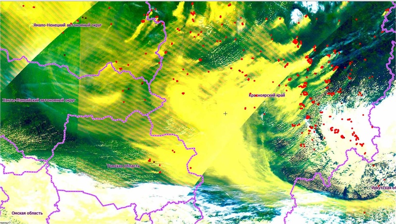 Фото: космоснимок распространения дымов на 18 июля, предоставлено пресс-службой областного УМЧС 