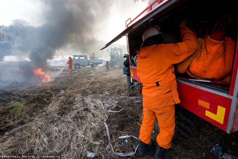 Почти 70 палов сухой травы потушили пожарные в Томской области за месяц