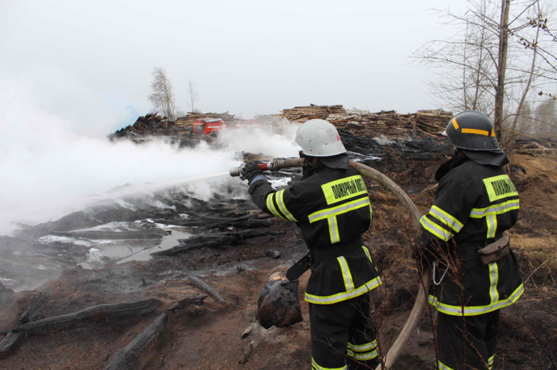 Более 150 человек тушат пожар на складе древесины в Томской области